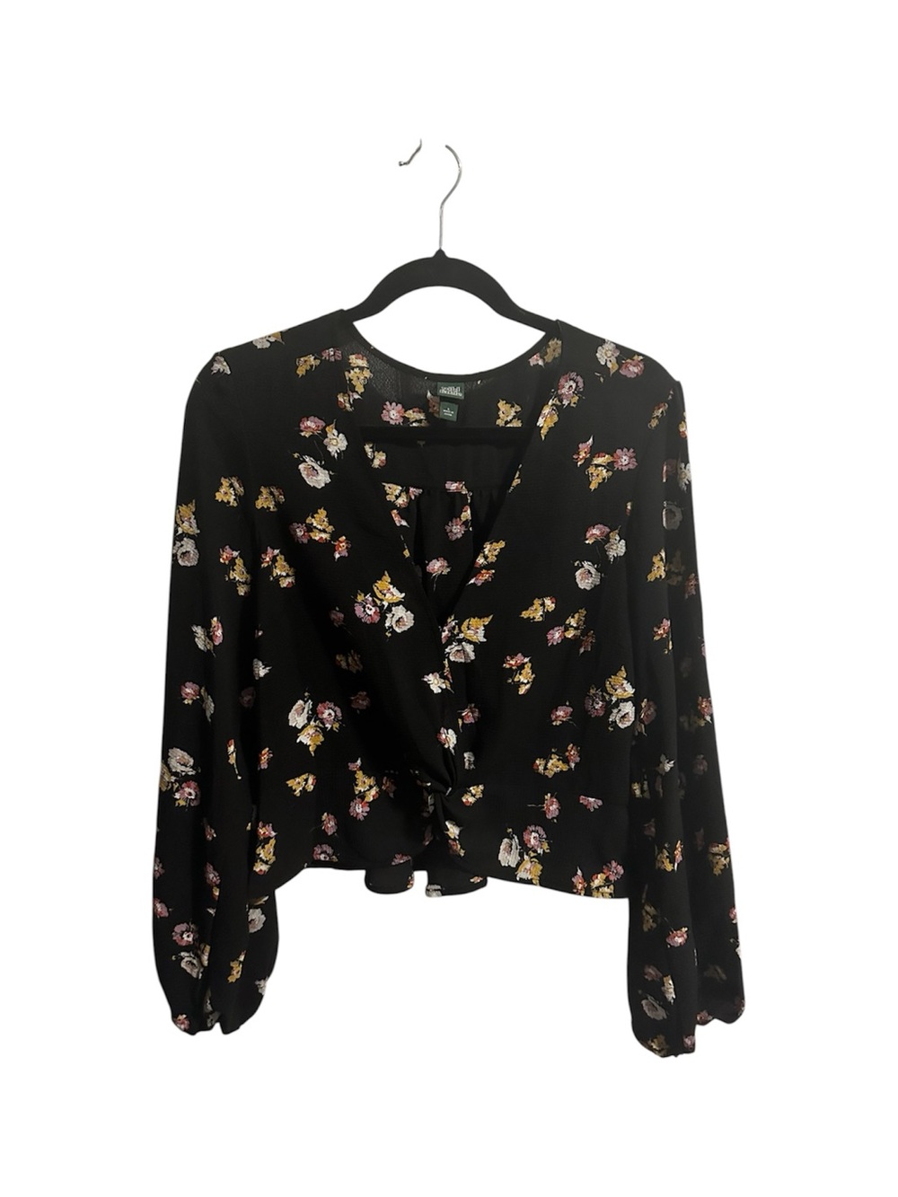 Wild Fable Black Floral Tie-Front Blouse L